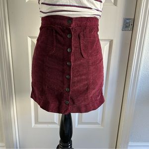 Brandy Melville Maroon Corduroy Button-Up Skirt